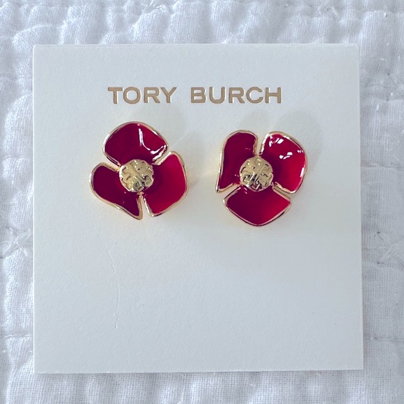 Tory Burch Red and Gold Poppy Earrings - Picture 1 of 2